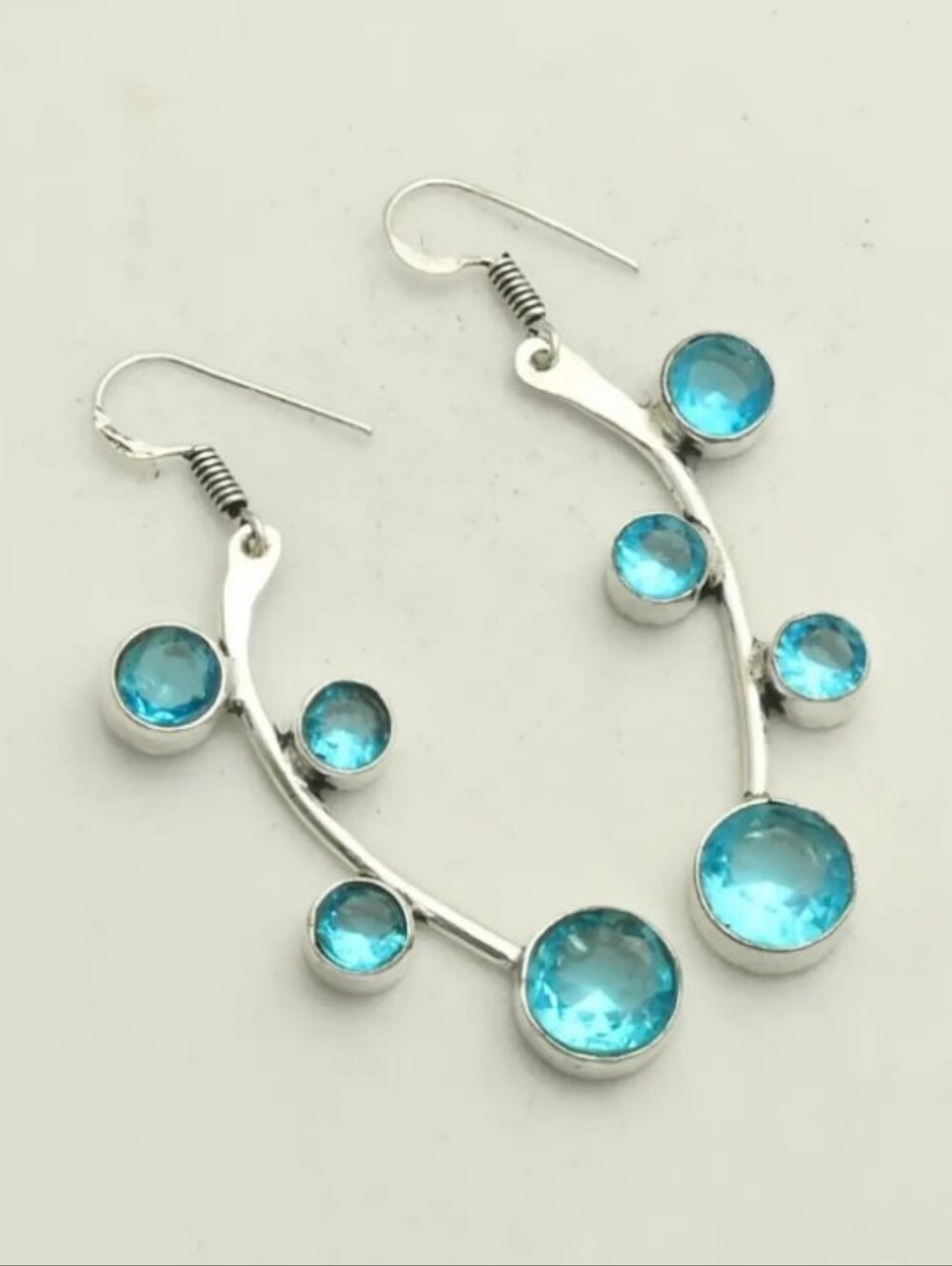 Blue Topaz Gemstone Jewelry 925 Sterling Silver Handmade Drop Dangle Earrings